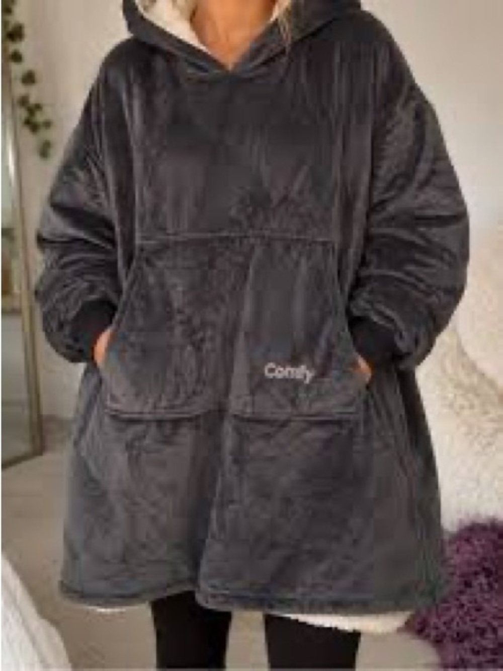 Comfy Kids Plush Sherpa-Lined Hoodie - Dark Grey
